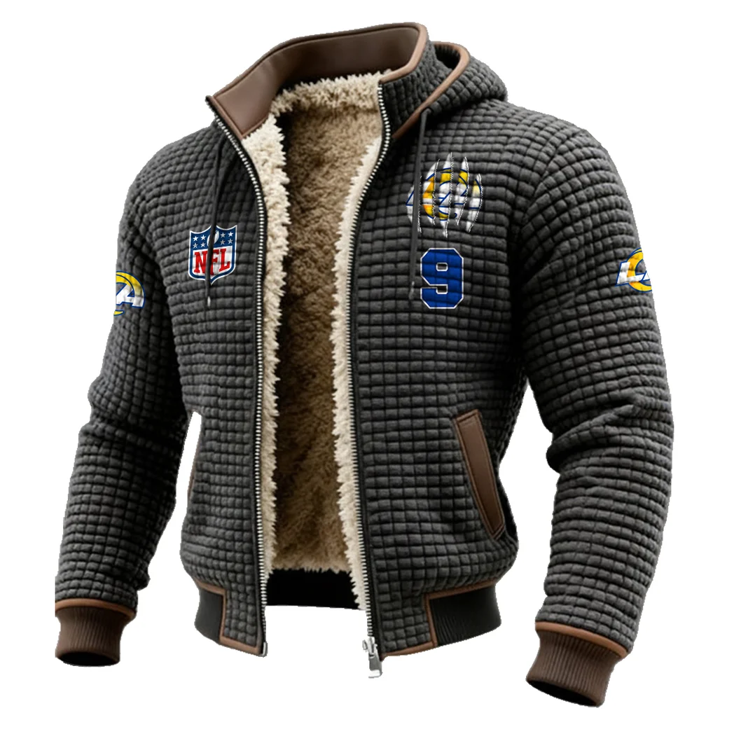 Football Ram Crew Fleece-Lined Hooded Jacket, Water-Resistant Thermal Hoody HVN1440LA - Grey - Image 2