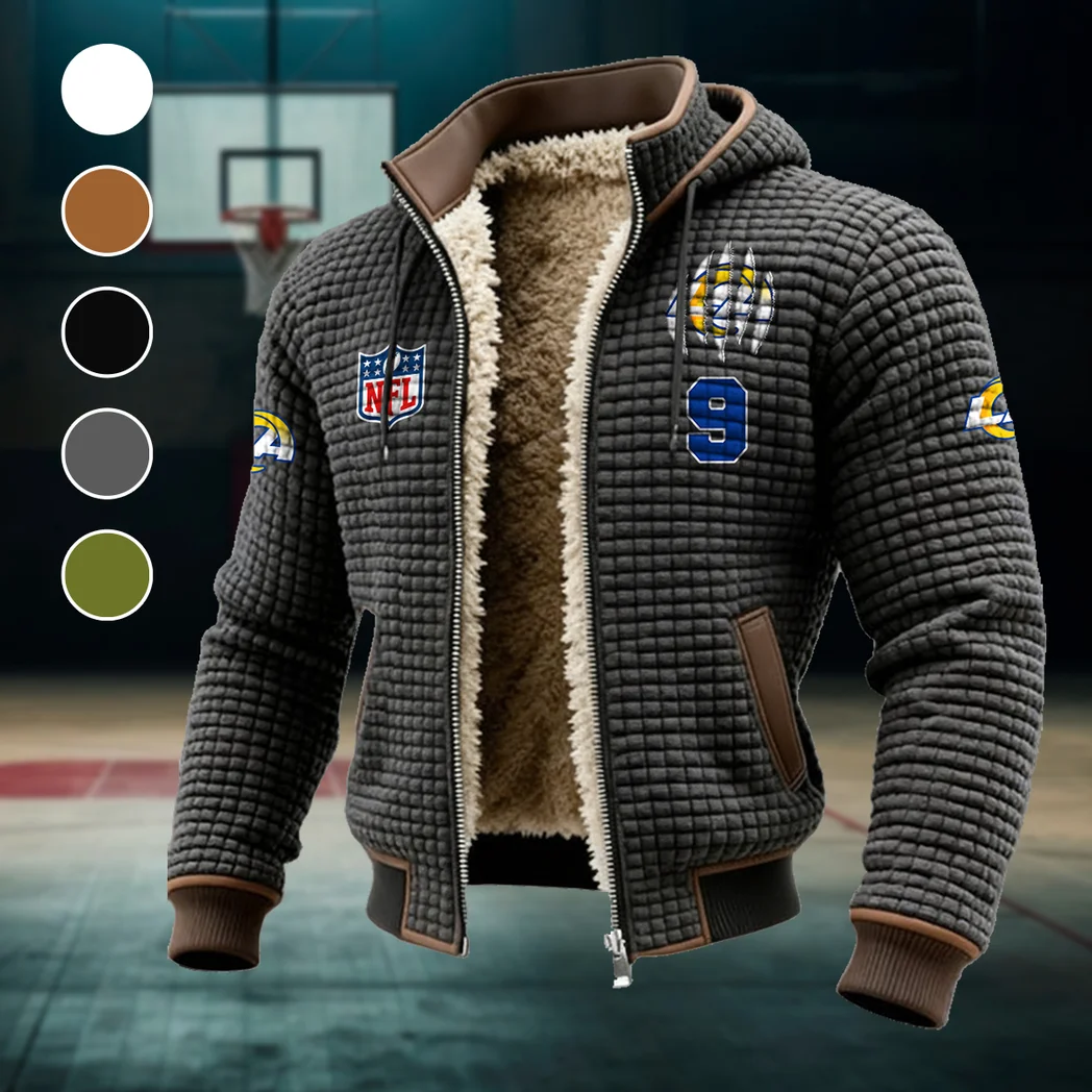 Football Ram Crew Fleece-Lined Hooded Jacket, Water-Resistant Thermal Hoody HVN1440LA - Grey