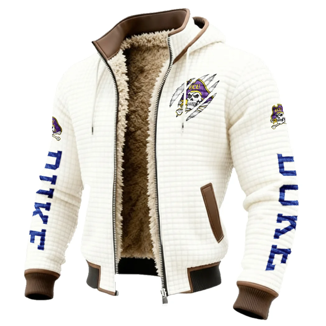 The ECU Pride Fleece-Lined Hooded Jacket, Heavyweight Cozy Sport Shell HVN1441EC - White - Image 2
