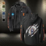 The Illini Power Flannel Hoodie, Team Spirit Flannel Hoodie HVN1441IF - Black