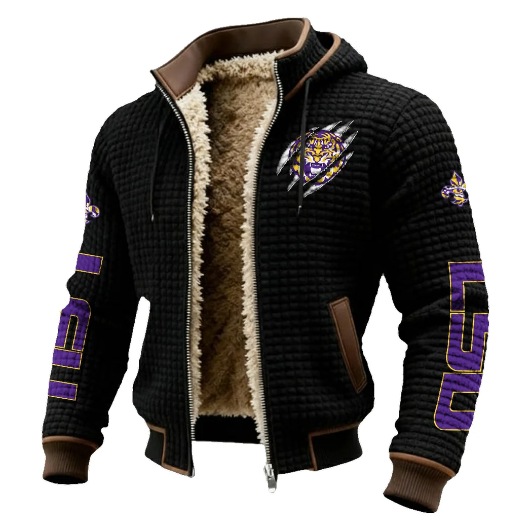 The Bayou Bengals Fleece-Lined Hooded Jacket, Weather-Shield Fleece Hoody HVN1441LS - Black - Image 2
