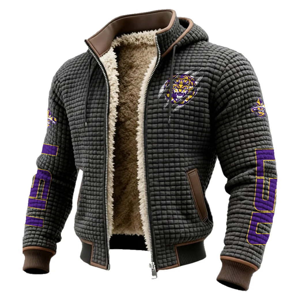 The Bayou Bengals Fleece-Lined Hooded Jacket, Weather-Shield Fleece Hoody HVN1441LS - Grey - Image 2