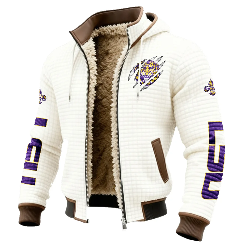 The Bayou Bengals Fleece-Lined Hooded Jacket, Weather-Shield Fleece Hoody HVN1441LS - White - Image 2