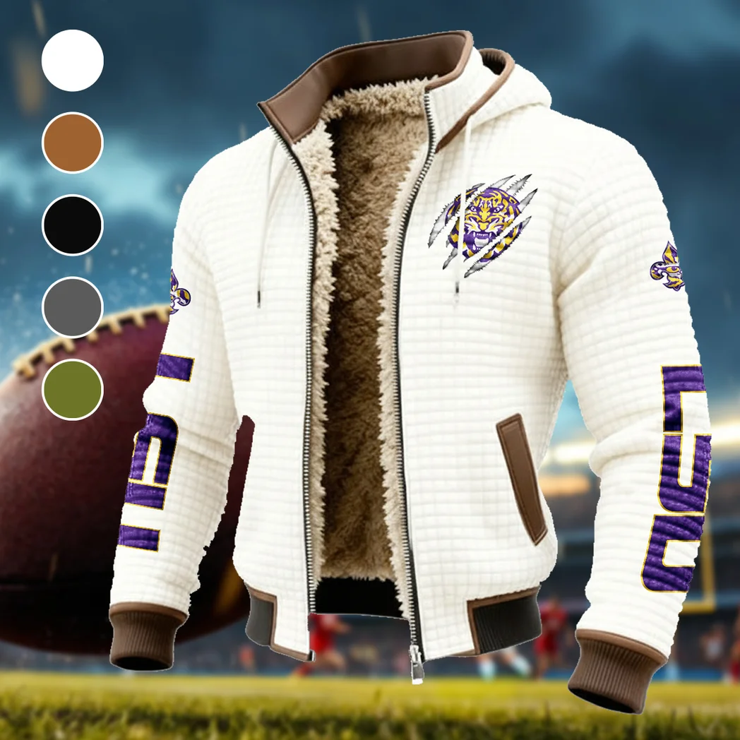 The Bayou Bengals Fleece-Lined Hooded Jacket, Weather-Shield Fleece Hoody HVN1441LS - White