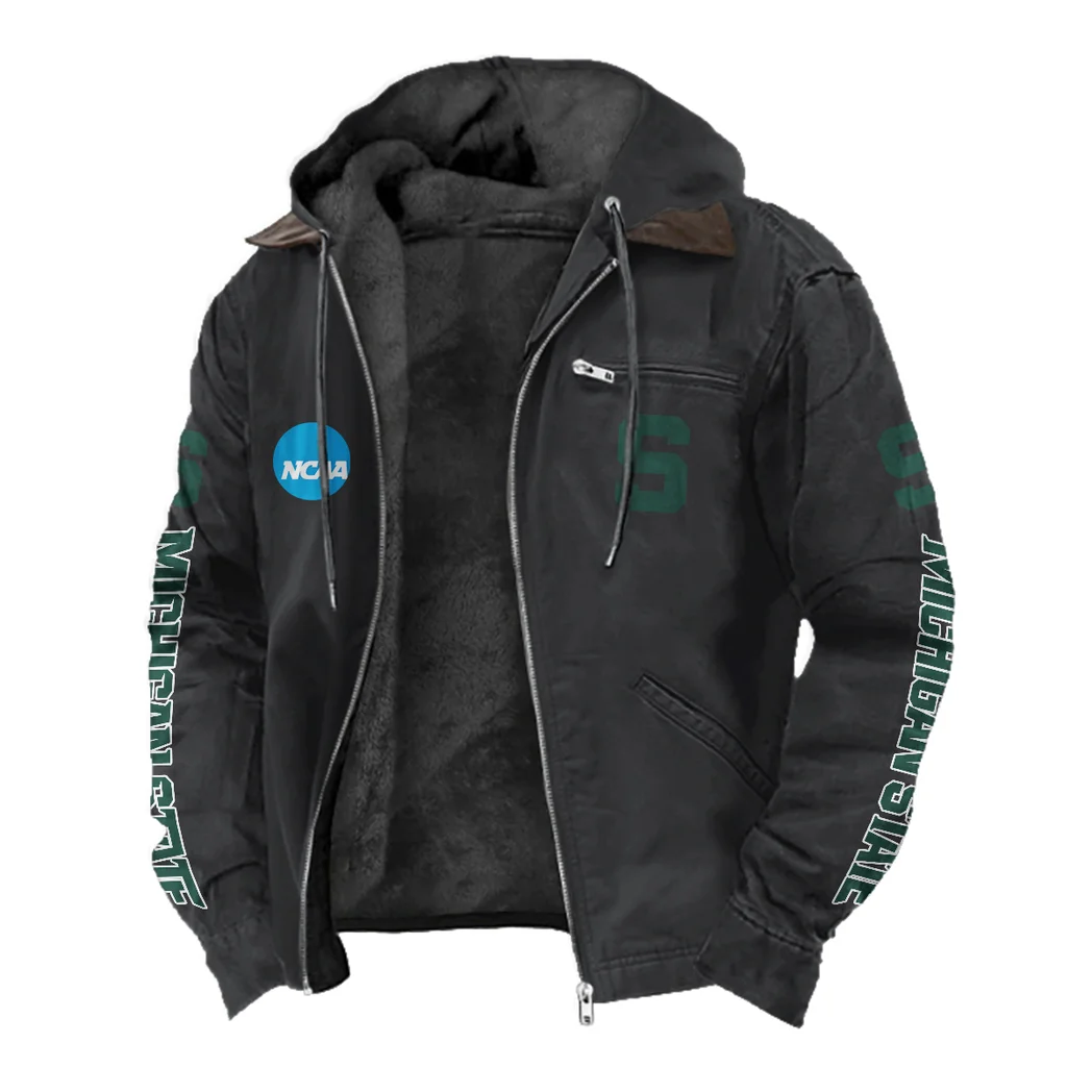 The MSU Elite Flannel Hoodie, Sport Fan Flannel Hoodie HVN1441MS - Black - Image 2