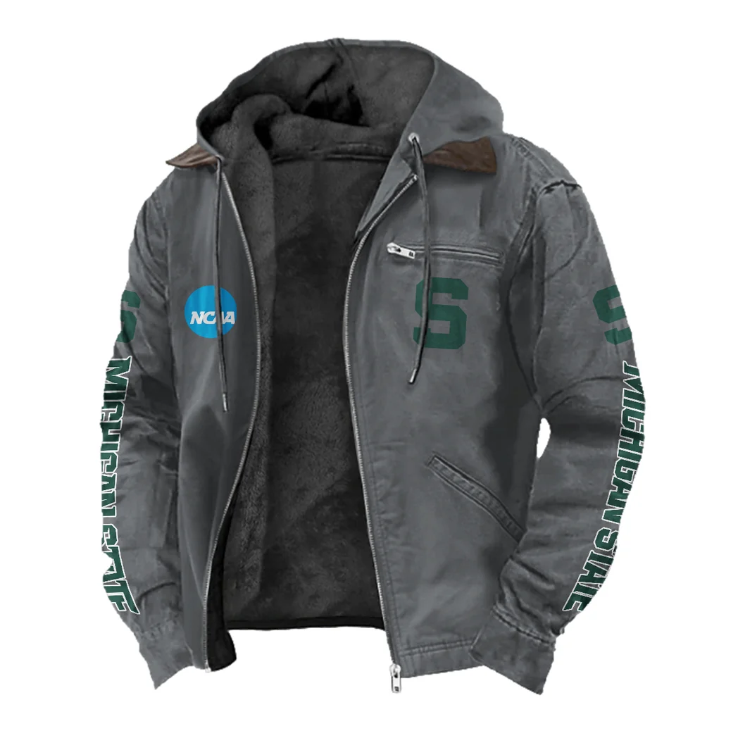 The MSU Elite Flannel Hoodie, Sport Fan Flannel Hoodie HVN1441MS - Gray - Image 2