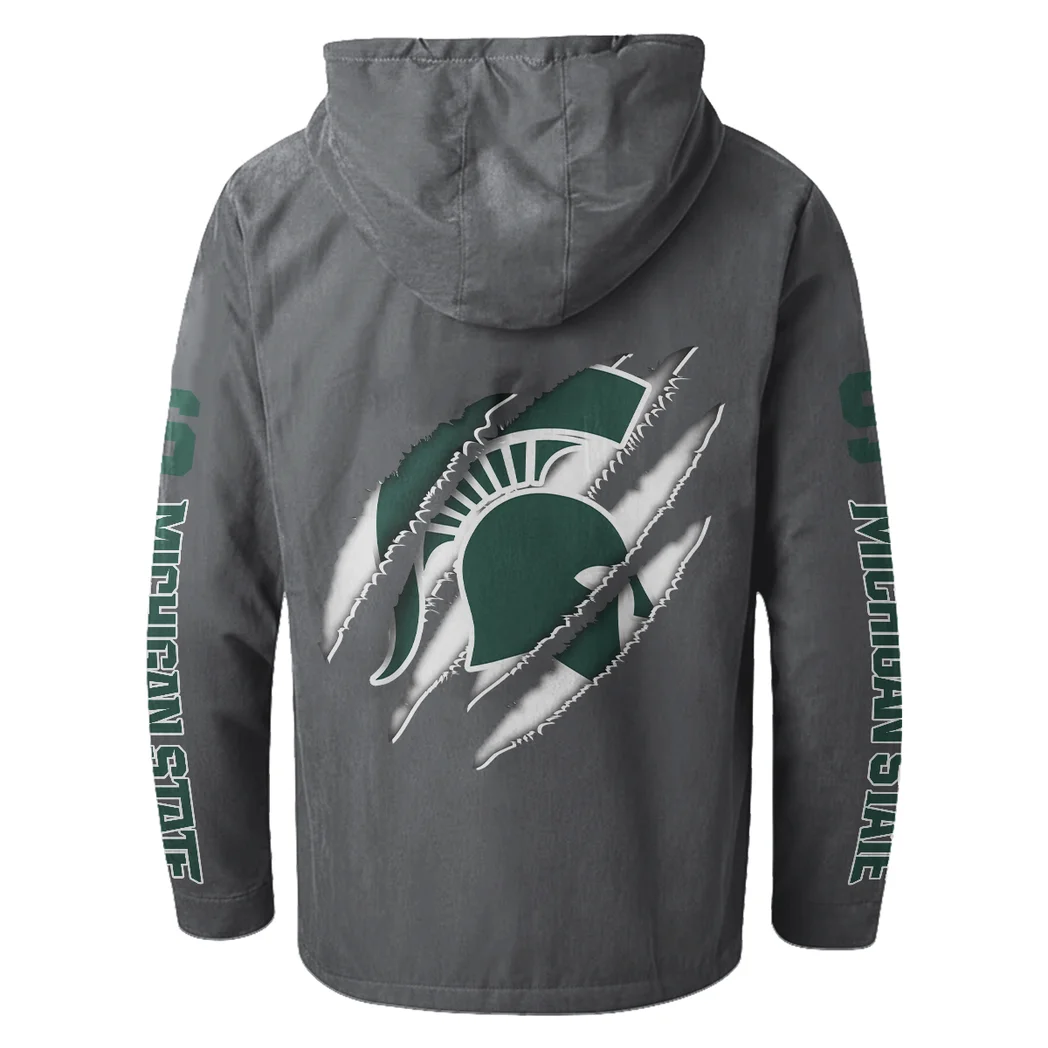 The MSU Elite Flannel Hoodie, Sport Fan Flannel Hoodie HVN1441MS - Gray - Image 3