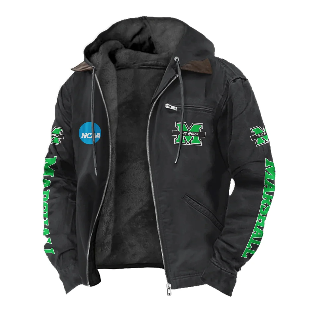 The Marshall Spirit Flannel Hoodie, Casual Sport Hooded Flannel HVN1441MT - Black - Image 2