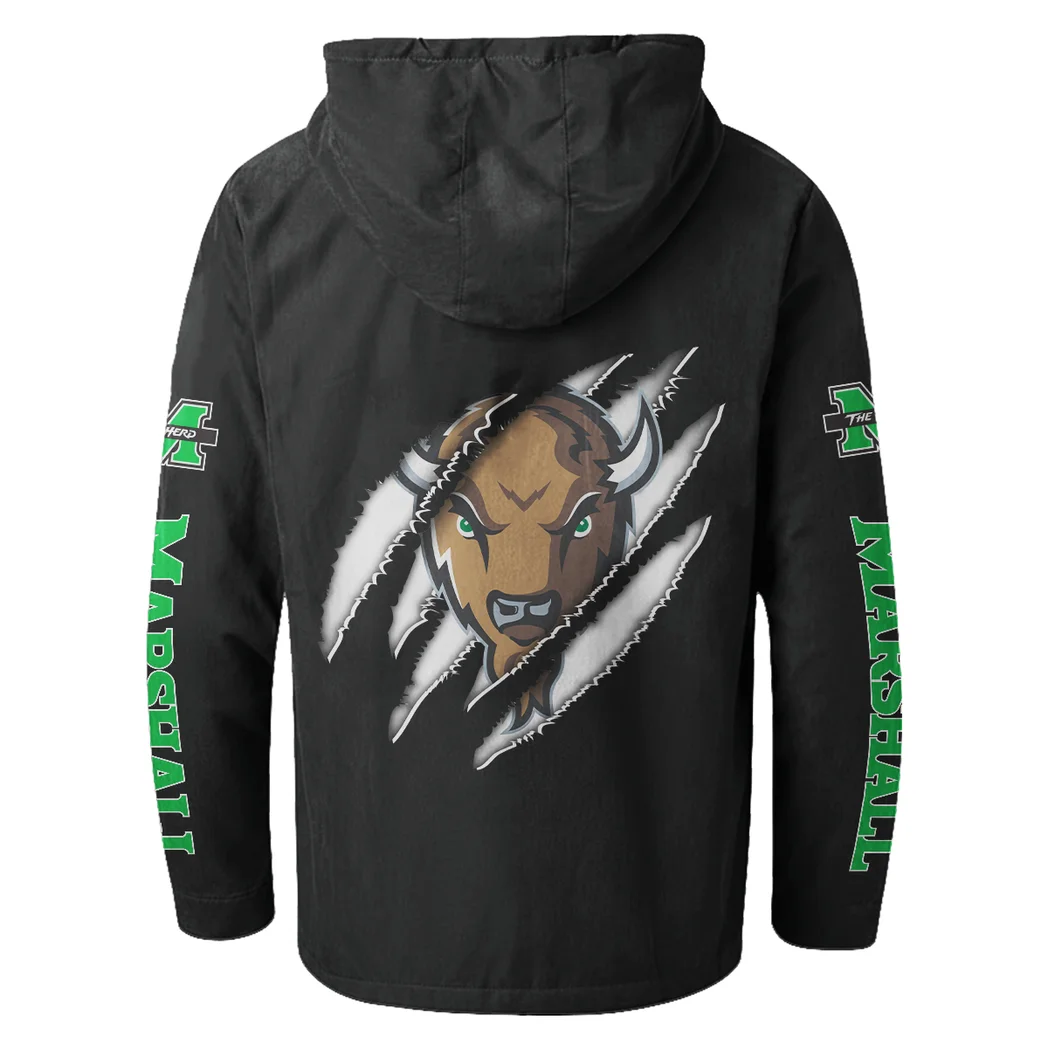 The Marshall Spirit Flannel Hoodie, Casual Sport Hooded Flannel HVN1441MT - Black - Image 3