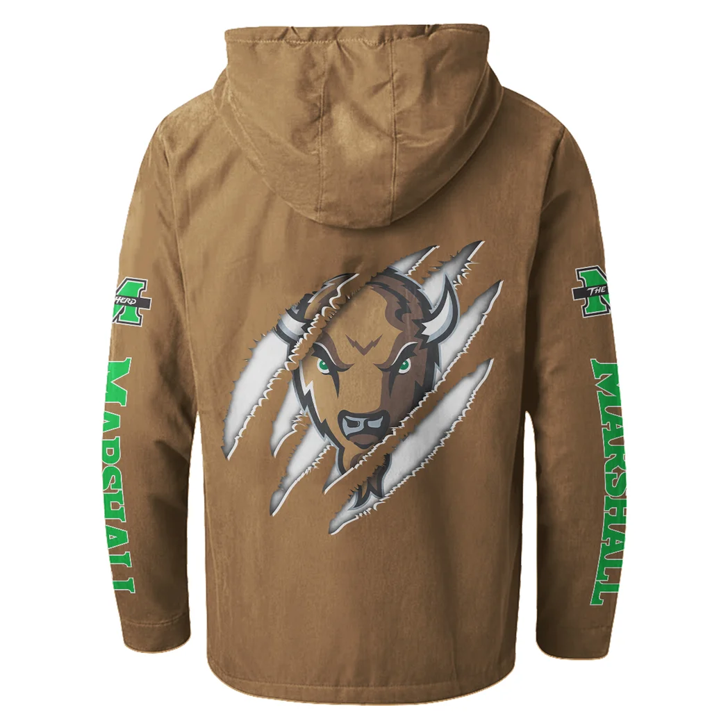 The Marshall Spirit Flannel Hoodie, Casual Sport Hooded Flannel HVN1441MT - Camel - Image 3