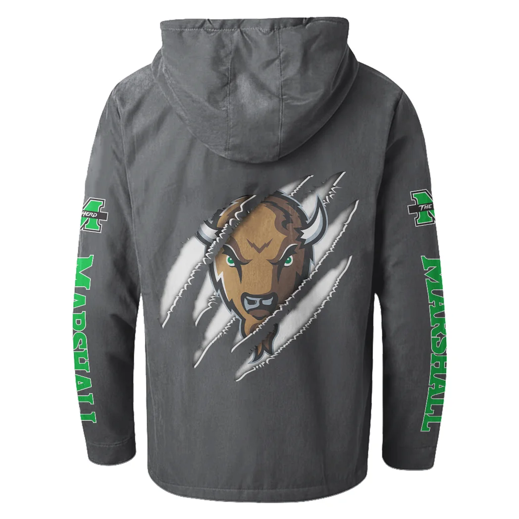 The Marshall Spirit Flannel Hoodie, Casual Sport Hooded Flannel HVN1441MT - Gray - Image 3