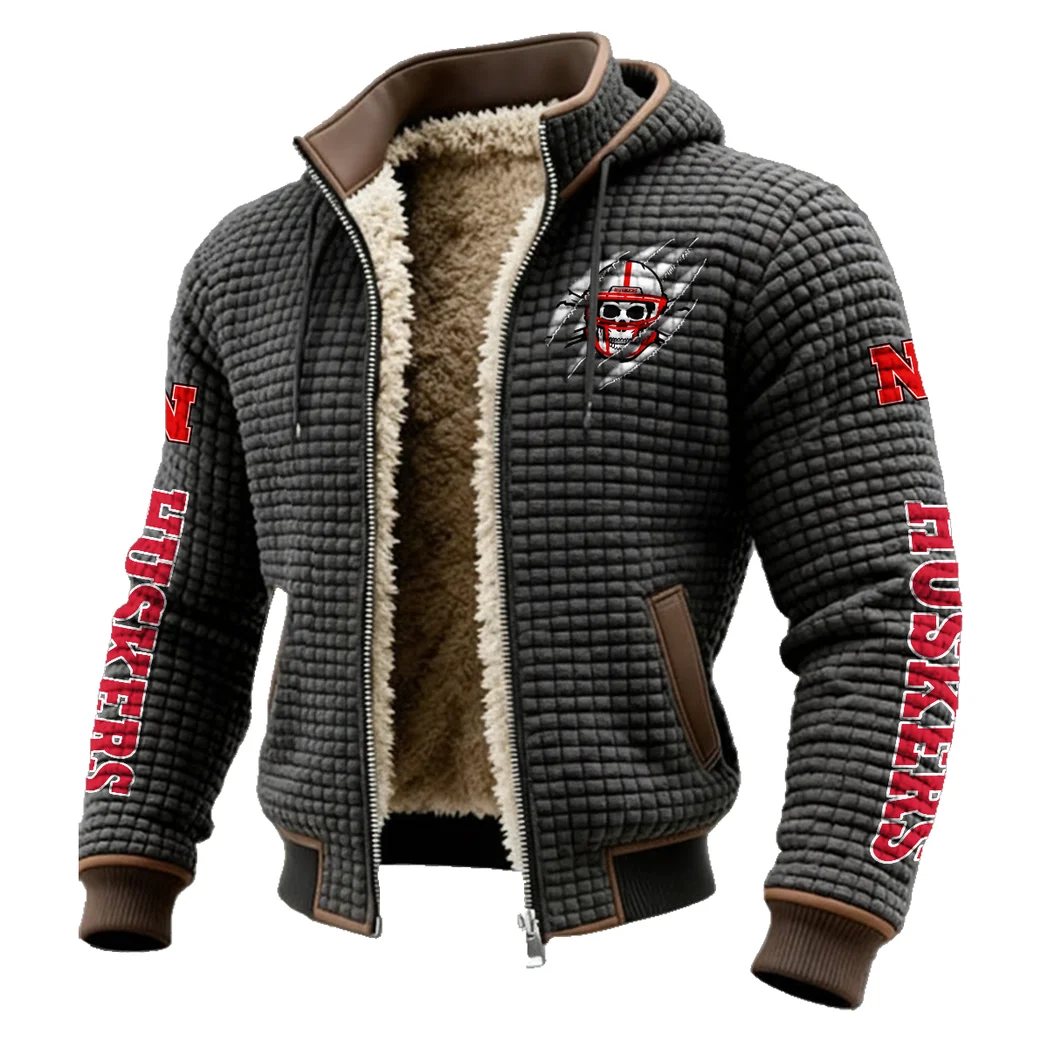 The Cornhuskers Fleece-Lined Hooded Jacket, Brushed Interior Winter Jacket HVN1441NC - Grey - Image 2