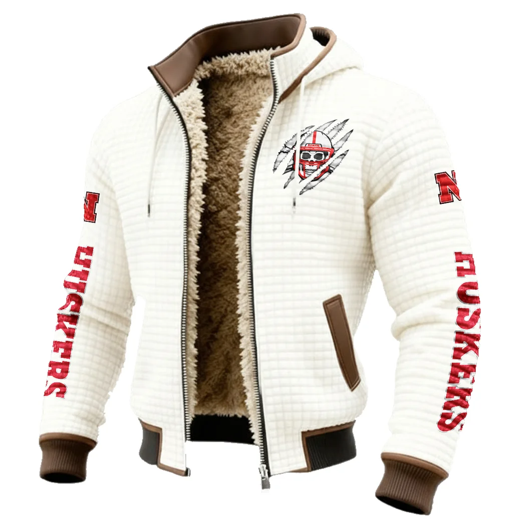 The Cornhuskers Fleece-Lined Hooded Jacket, Brushed Interior Winter Jacket HVN1441NC - White - Image 2