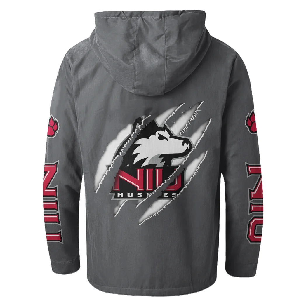 The Huskie Pride Flannel Hoodie, Cold Game Day Hoodie HVN1441NI - Gray - Image 3
