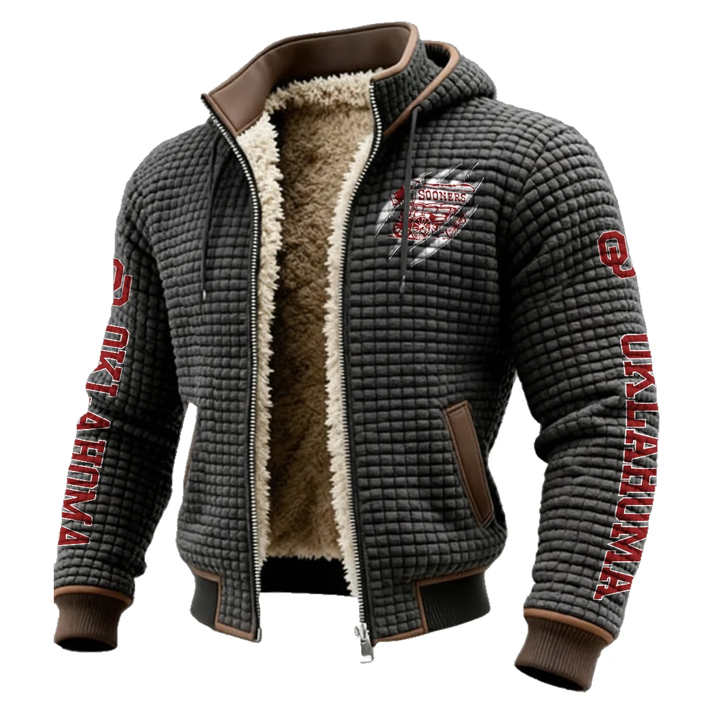 The Sooner Force Fleece-Lined Hooded Jacket, Ultra-Soft Plush Lined Jacket HVN1441OS - Grey - Image 2