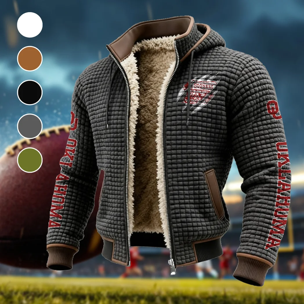 The Sooner Force Fleece-Lined Hooded Jacket, Ultra-Soft Plush Lined Jacket HVN1441OS - Grey
