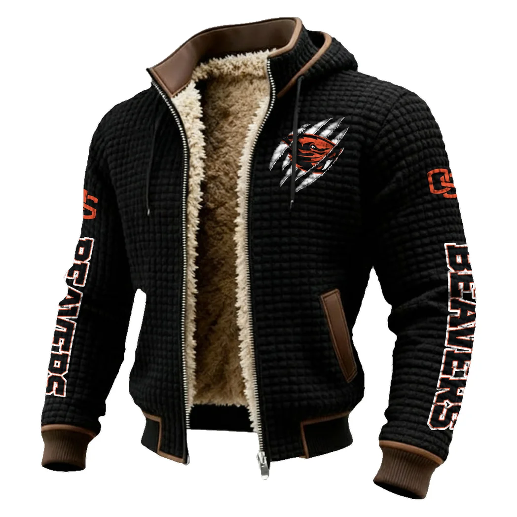 The Beaver Pride Fleece-Lined Hooded Jacket, Heavyweight Cozy Sport Shell HVN1441OS - Black - Image 2