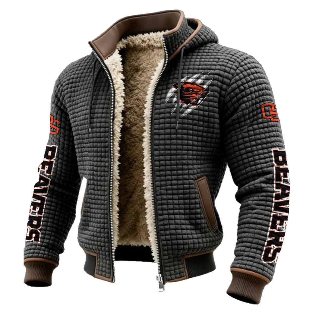 The Beaver Pride Fleece-Lined Hooded Jacket, Heavyweight Cozy Sport Shell HVN1441OS - Grey - Image 2