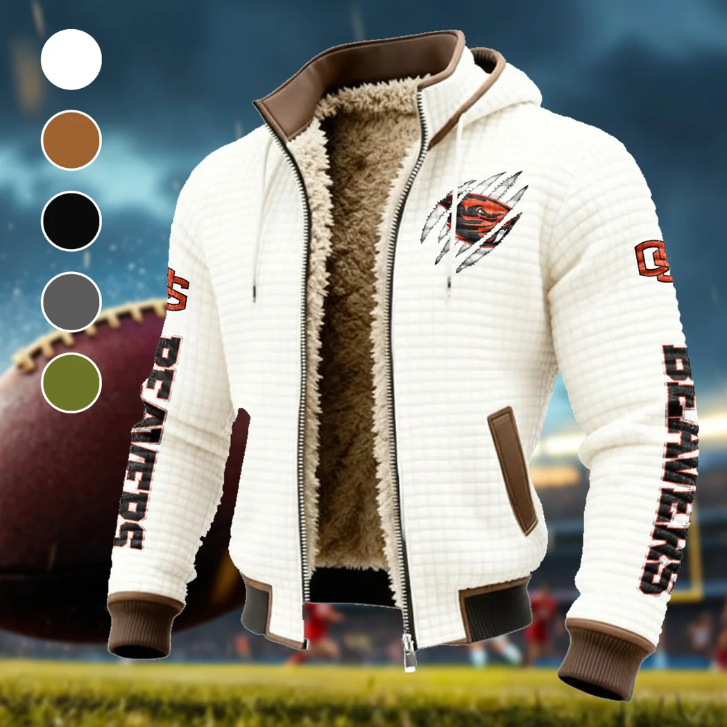 The Beaver Pride Fleece-Lined Hooded Jacket, Heavyweight Cozy Sport Shell HVN1441OS - White