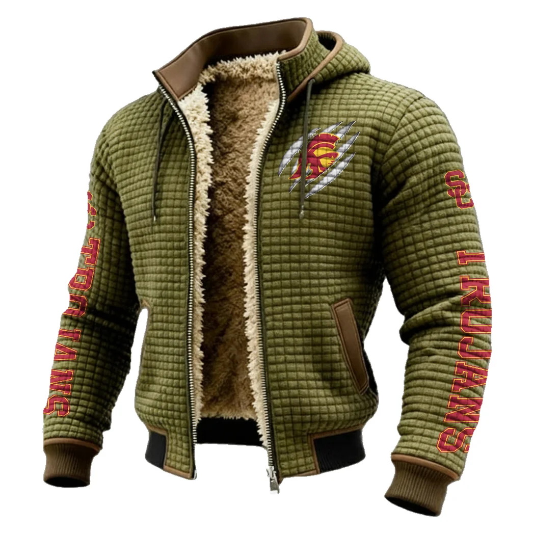 The Trojans Fleece-Lined Hooded Jacket, Water-Resistant Thermal Hoody HVN1441US - Green - Image 2