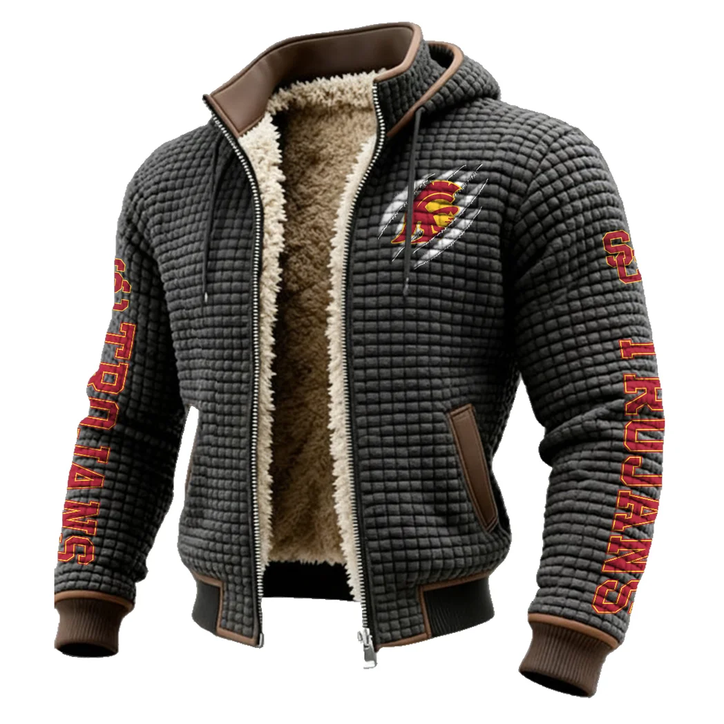 The Trojans Fleece-Lined Hooded Jacket, Water-Resistant Thermal Hoody HVN1441US - Grey - Image 2