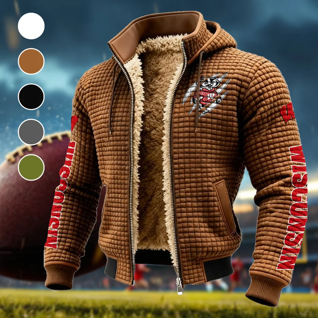 The Badger Nation Fleece-Lined Hooded Jacket, Multi-Sport Winter Active Top HVN1441WB - brown