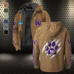 The Husky Spirit Flannel Hoodie, Fan Pride Hooded Flannel HVN1441WH - Camel