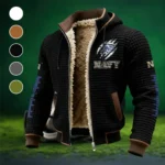The Navy Pride Fleece-Lined Hooded Jacket, Soft-Touch Thermal Outerwear HVN1445NM - Black