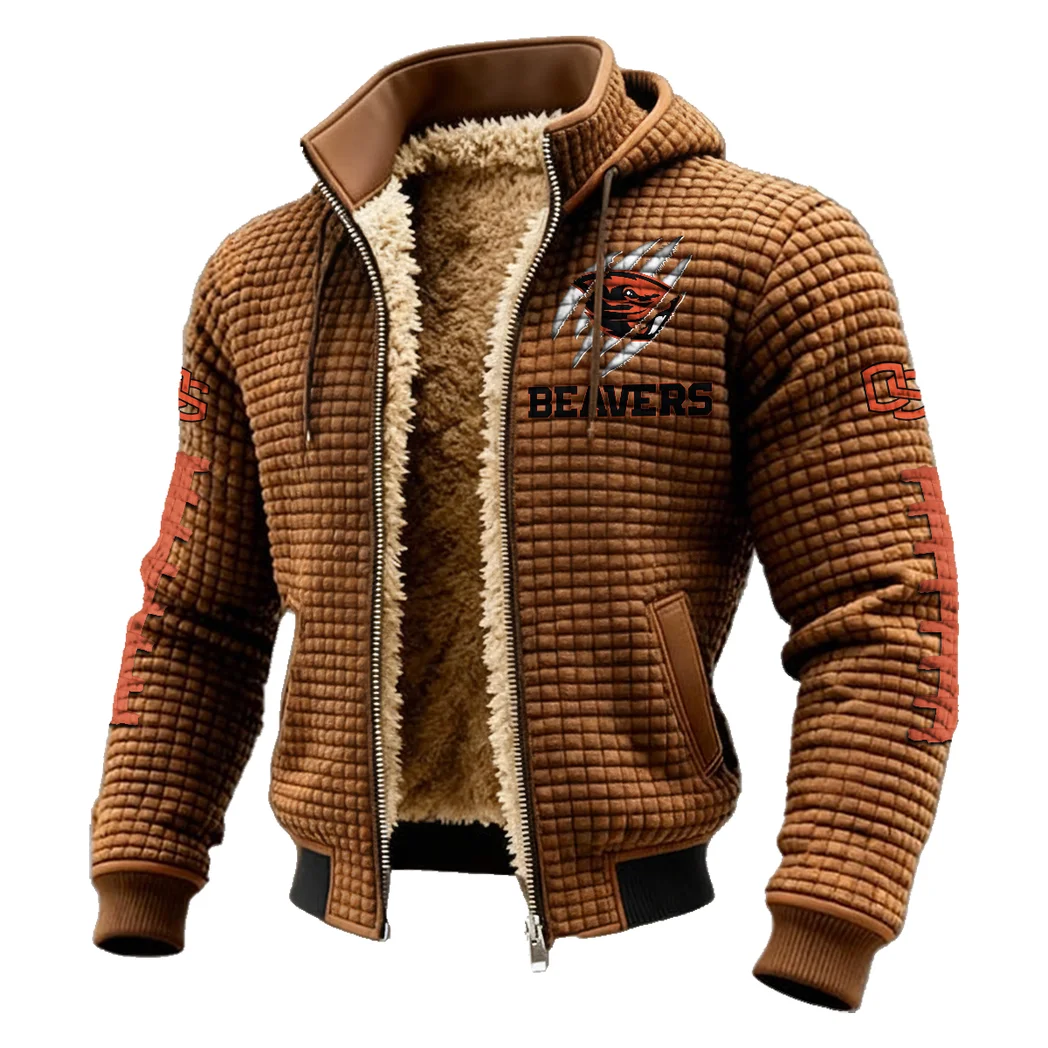 The Oregon State Elite Fleece-Lined Hooded Jacket, Heavyweight Cozy Sport Shell HVN1445OS - brown - Image 2