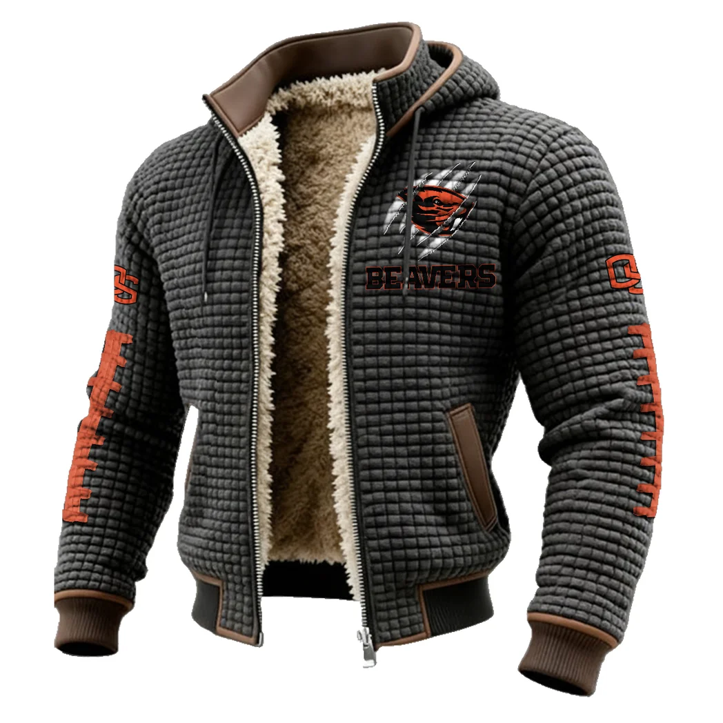 The Oregon State Elite Fleece-Lined Hooded Jacket, Heavyweight Cozy Sport Shell HVN1445OS - Grey - Image 2
