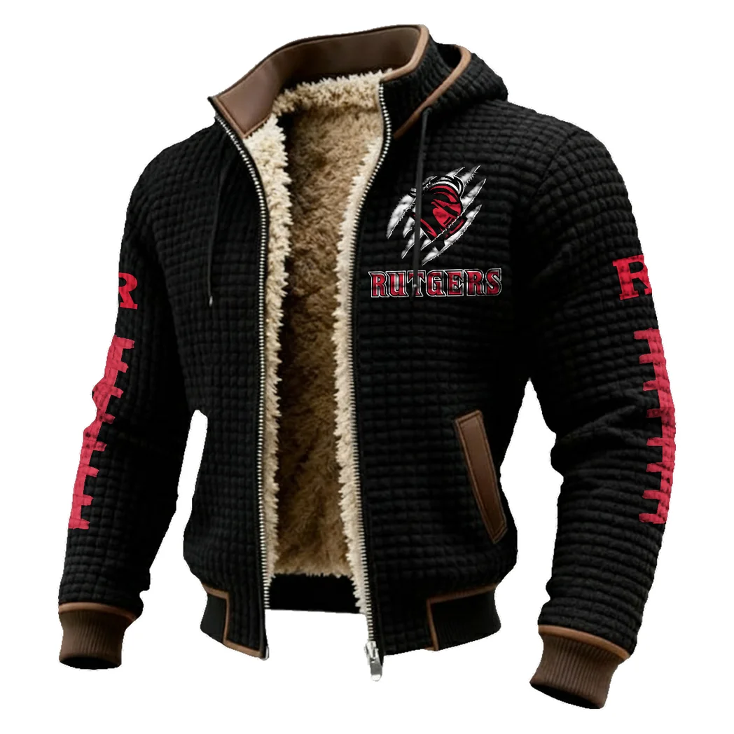The Rutgers Pride Fleece-Lined Hooded Jacket, Soft-Touch Thermal Outerwear HVN1445RS - Black - Image 2