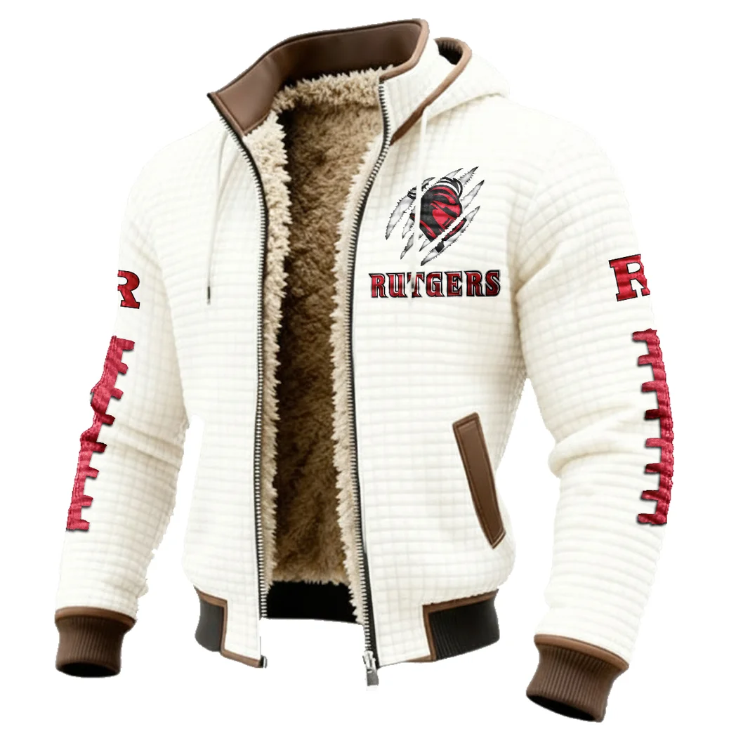 The Rutgers Pride Fleece-Lined Hooded Jacket, Soft-Touch Thermal Outerwear HVN1445RS - White - Image 2