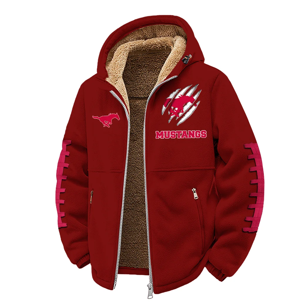 The Mustangs Winter Fleece Jacket, Extreme Cold Fleece Coat HVN1445SM - Wine - Image 2