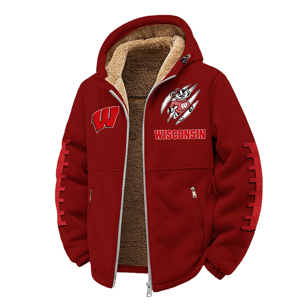 The Badgers Winter Fleece Jacket, Luxe Microfleece Pullover HVN1445WB - Wine - Image 2