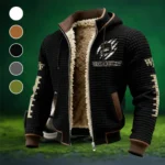 Old Gold and Black Fleece-Lined Hooded Jacket, Storm-Ready Fleece-Lined Coat HVN1445WF - Black