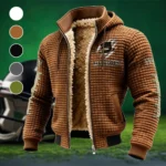 Old Gold and Black Fleece-Lined Hooded Jacket, Storm-Ready Fleece-Lined Coat HVN1445WF - brown
