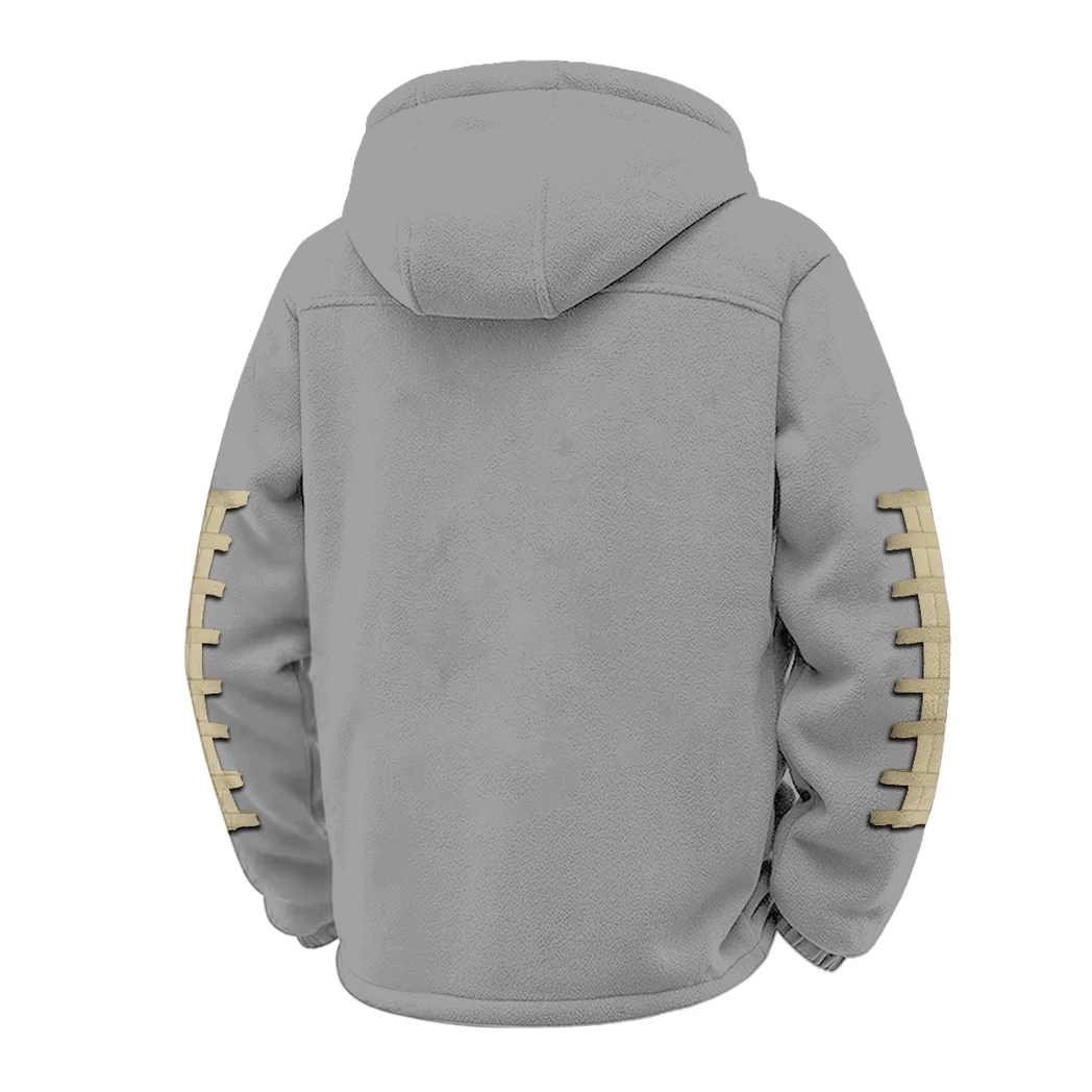 Old Gold and Black Winter Fleece Jacket, Thermal Winter Fleece HVN1445WF - Grey - Image 3