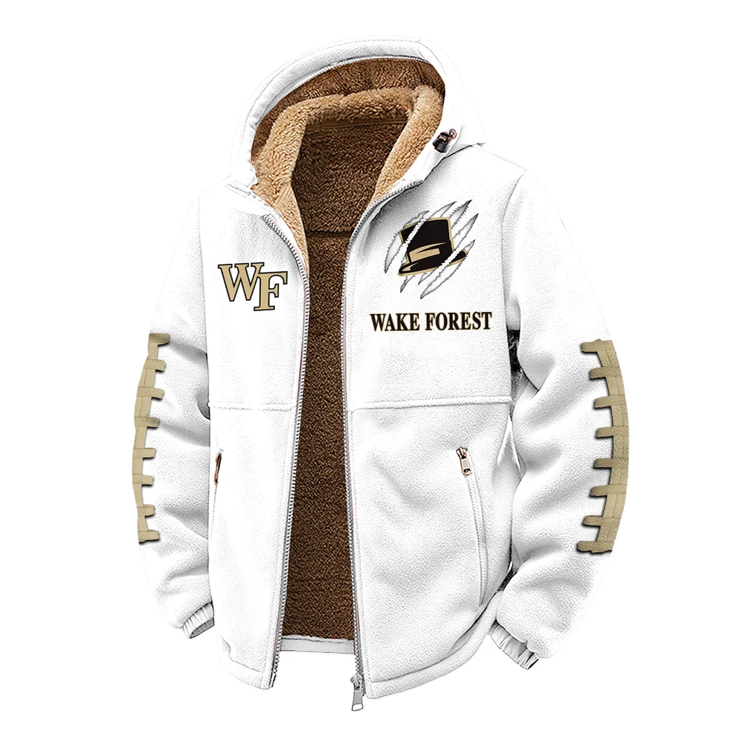 Old Gold and Black Winter Fleece Jacket, Thermal Winter Fleece HVN1445WF - White - Image 2
