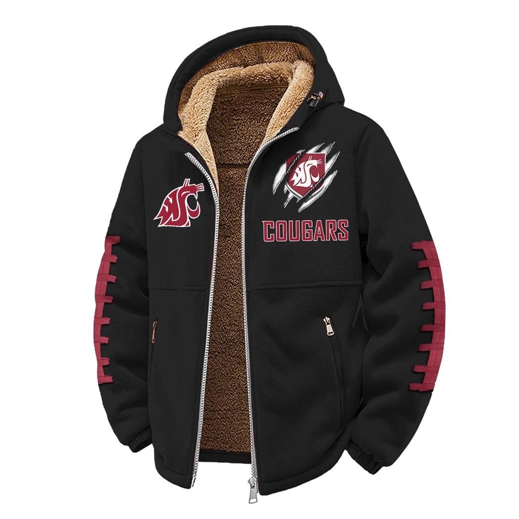 The WSU Elite Winter Fleece Jacket, Insulated Sport Hoody HVN1445WS - Black - Image 2