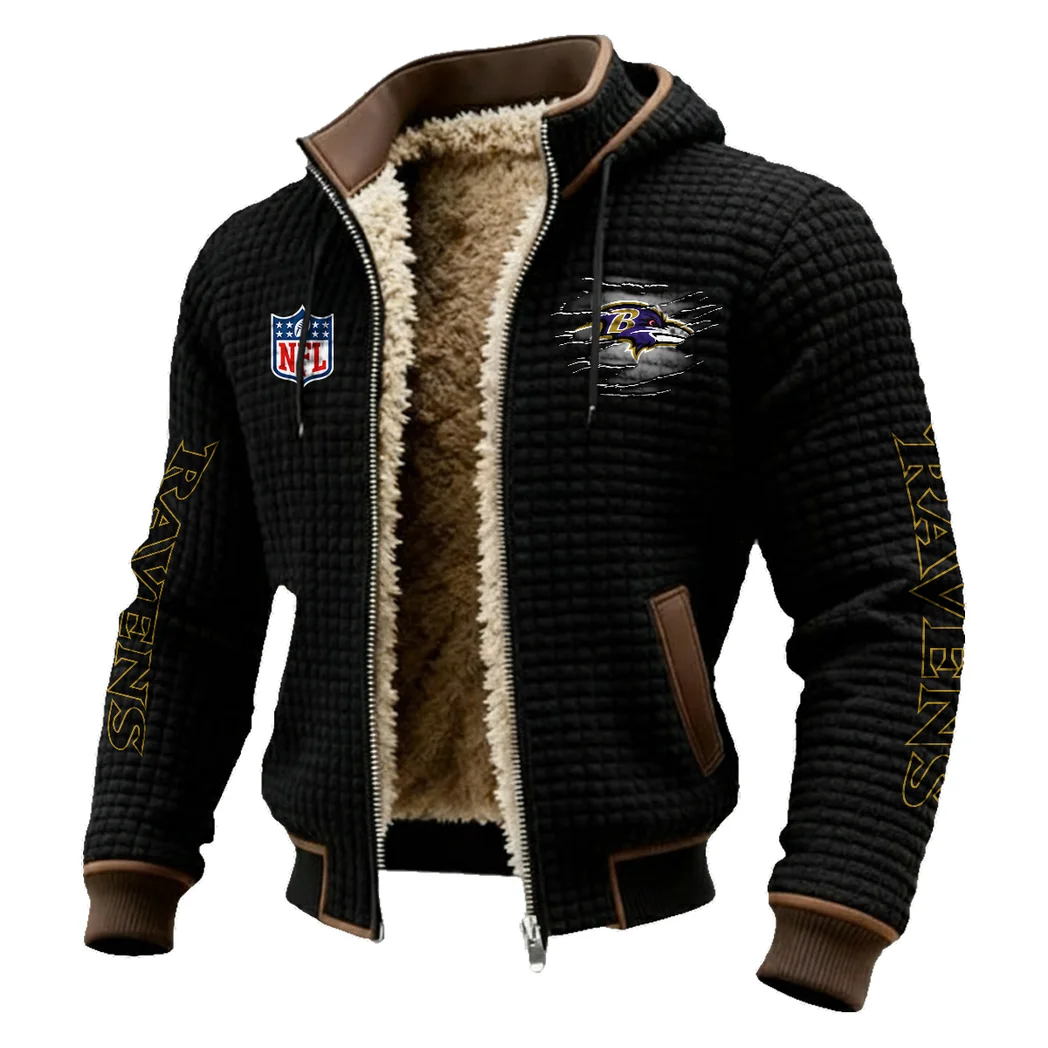 Feathered Army Fleece-Lined Hooded Jacket, Multi-Sport Winter Active Top HVN1446BR - Black - Image 2