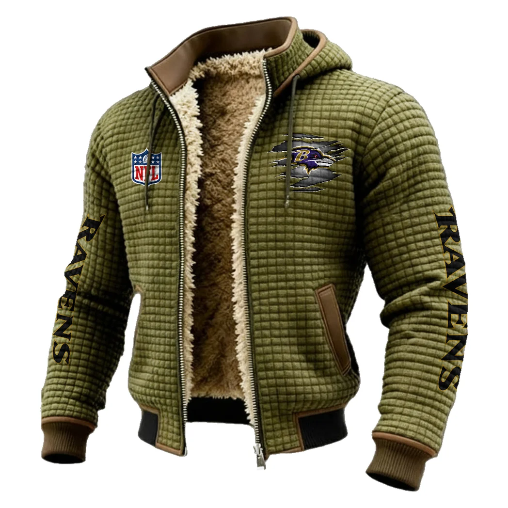 Feathered Army Fleece-Lined Hooded Jacket, Multi-Sport Winter Active Top HVN1446BR - Green - Image 2