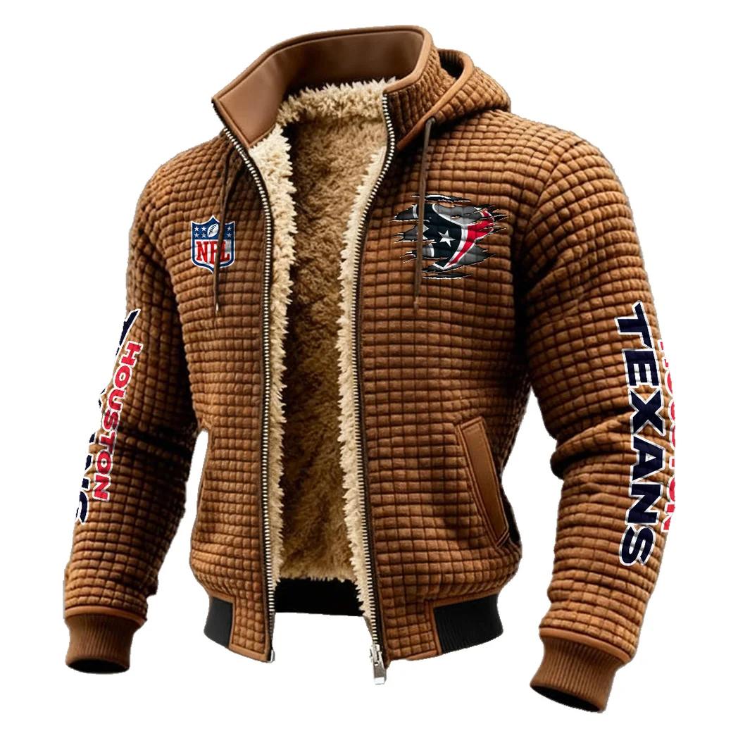 Football Blue Crew Fleece-Lined Hooded Jacket, Wind-Blocker Insulated Hoody HVN1446HT - brown - Image 2