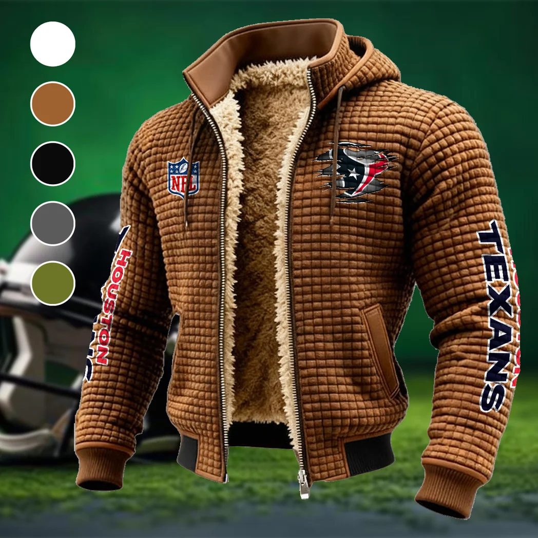 Football Blue Crew Fleece-Lined Hooded Jacket, Wind-Blocker Insulated Hoody HVN1446HT - brown
