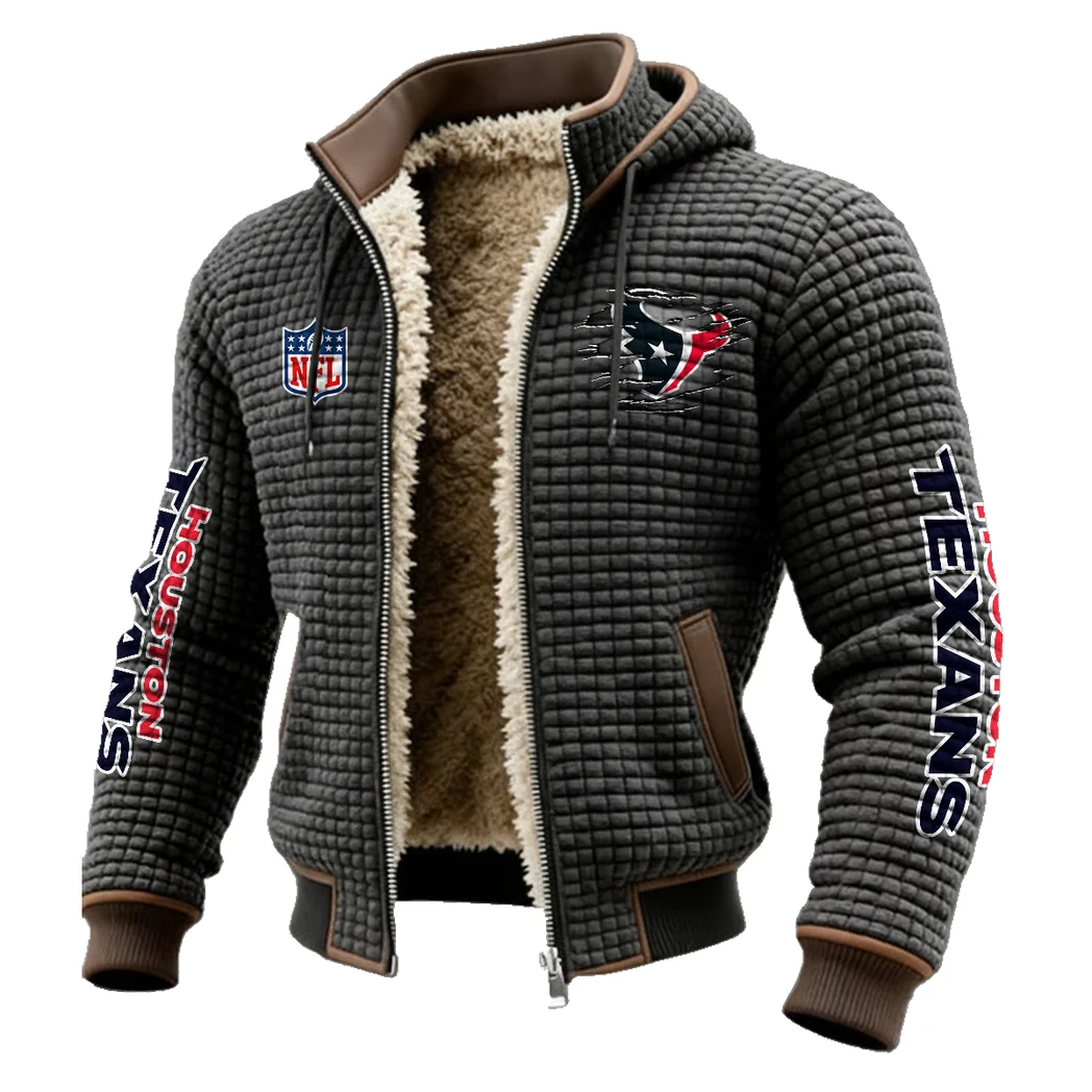 Football Blue Crew Fleece-Lined Hooded Jacket, Wind-Blocker Insulated Hoody HVN1446HT - Grey - Image 2