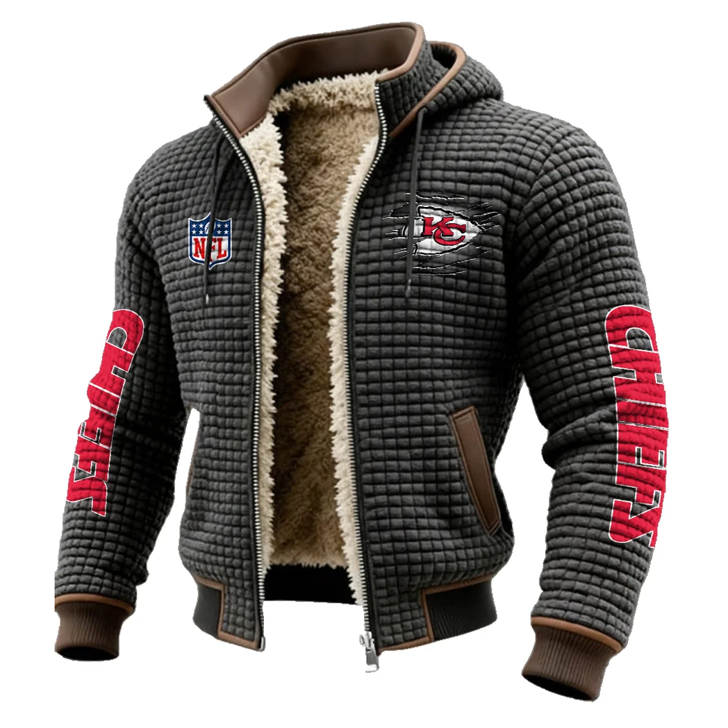 Victory Horns Fleece-Lined Hooded Jacket, Elemental Guard Sport Jacket HVN1446KC - Grey - Image 2