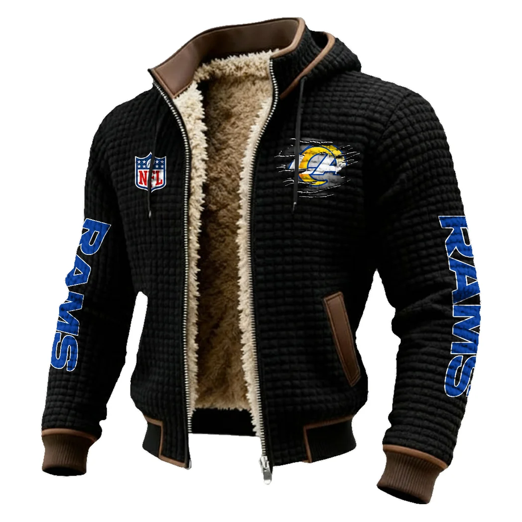 Horned Army Fleece-Lined Hooded Jacket, Water-Resistant Thermal Hoody HVN1446LA - Black - Image 2