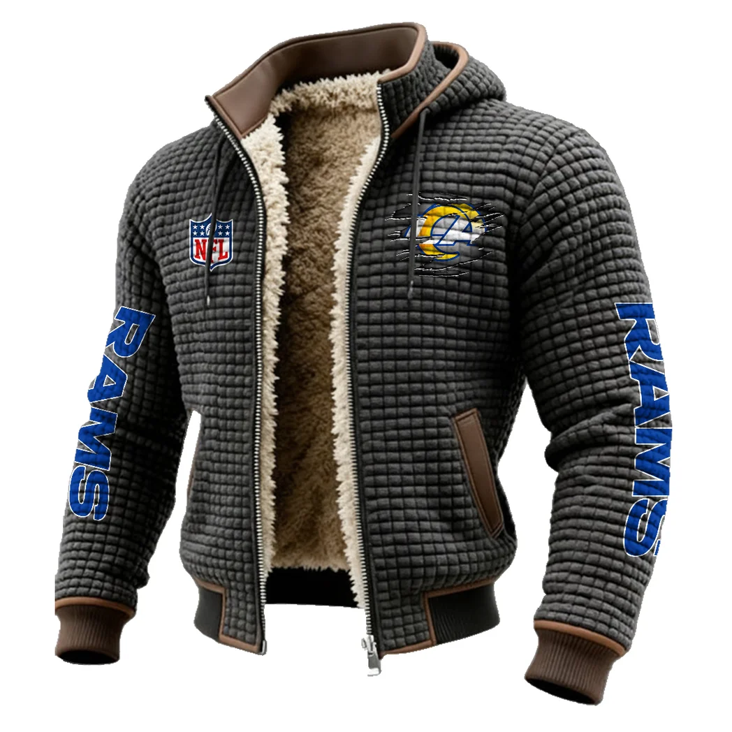 Horned Army Fleece-Lined Hooded Jacket, Water-Resistant Thermal Hoody HVN1446LA - Grey - Image 2