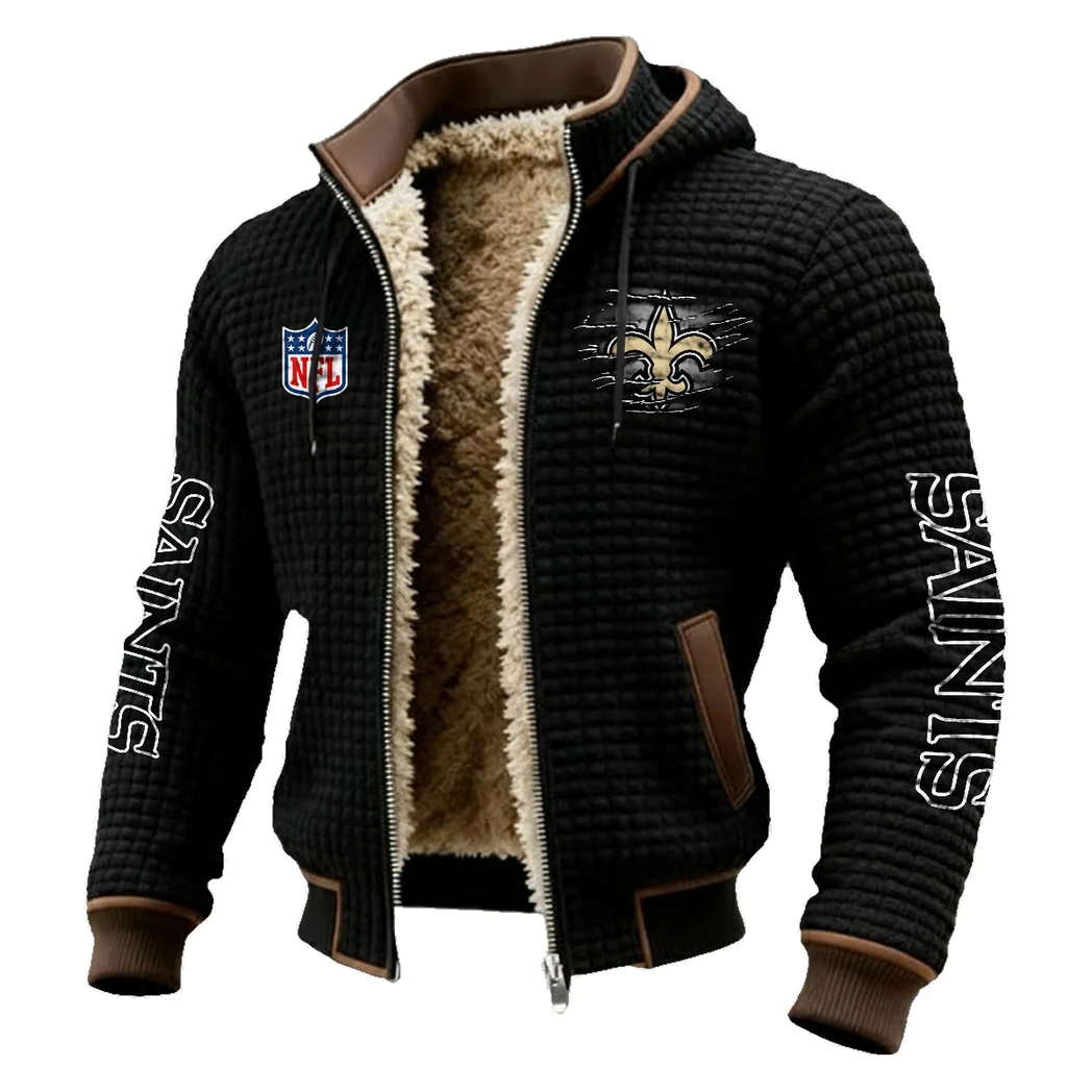 Fan Squad Fleece-Lined Hooded Jacket, Brushed Interior Winter Jacket HVN1446NS - Black - Image 2