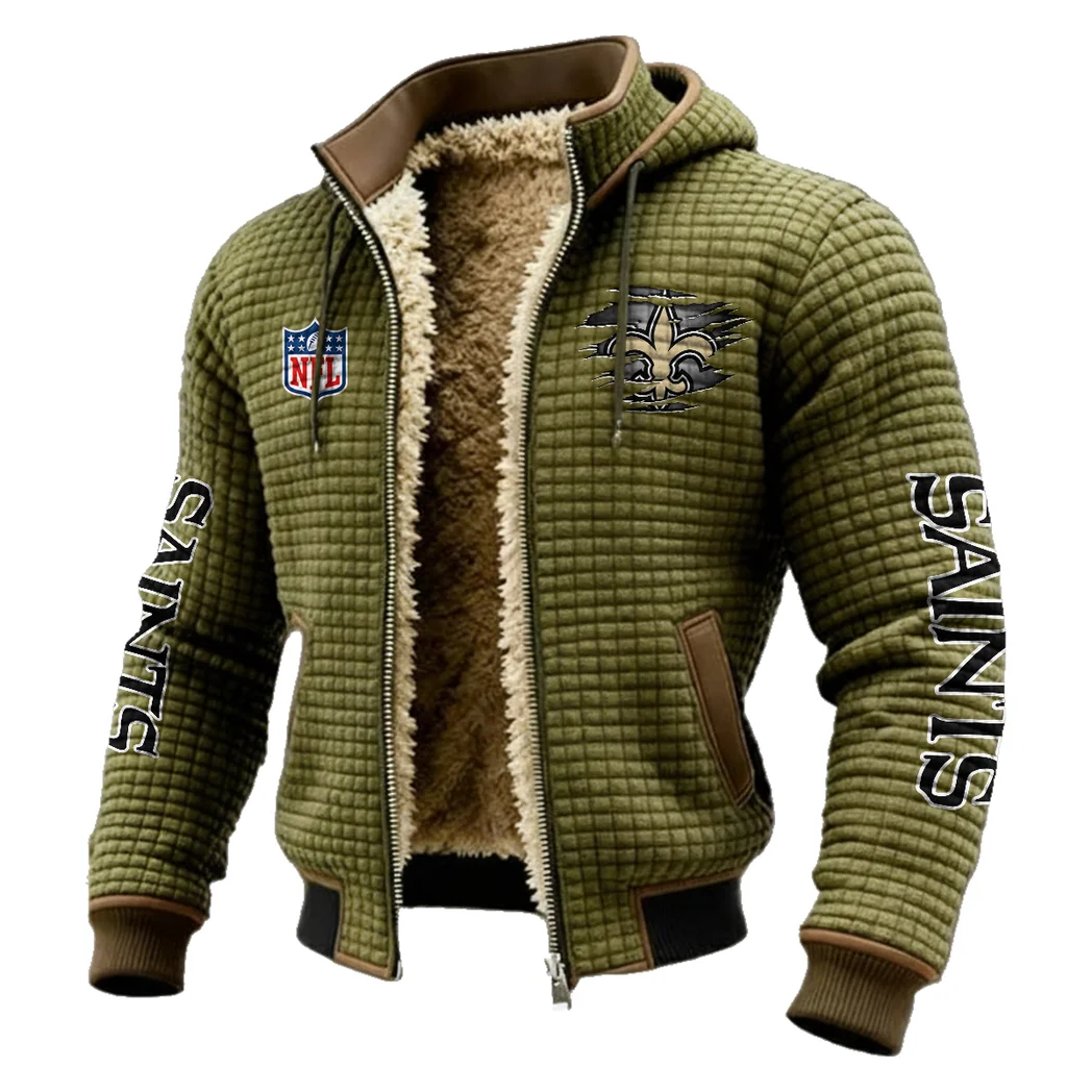 Fan Squad Fleece-Lined Hooded Jacket, Brushed Interior Winter Jacket HVN1446NS - Green - Image 2
