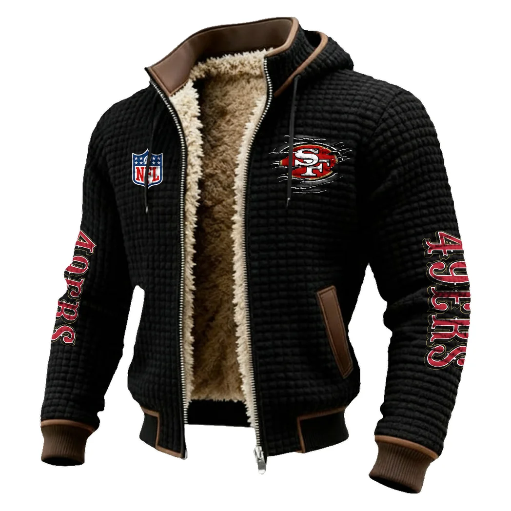 Red Gold Army Fleece-Lined Hooded Jacket, Premium Bonded Fleece Jacket HVN1446SF - Black - Image 2